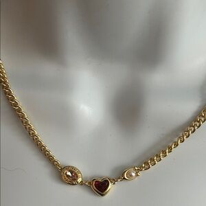 Coach Gold Necklace with Heart and Pearl Accents